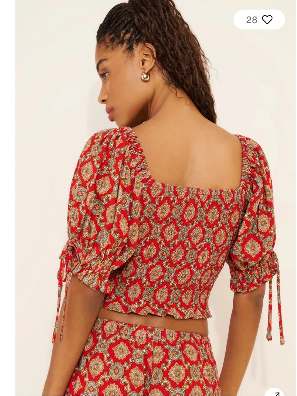 Anthropologie/Nuuly Red Printed Square-Neck Smocked Crop Top